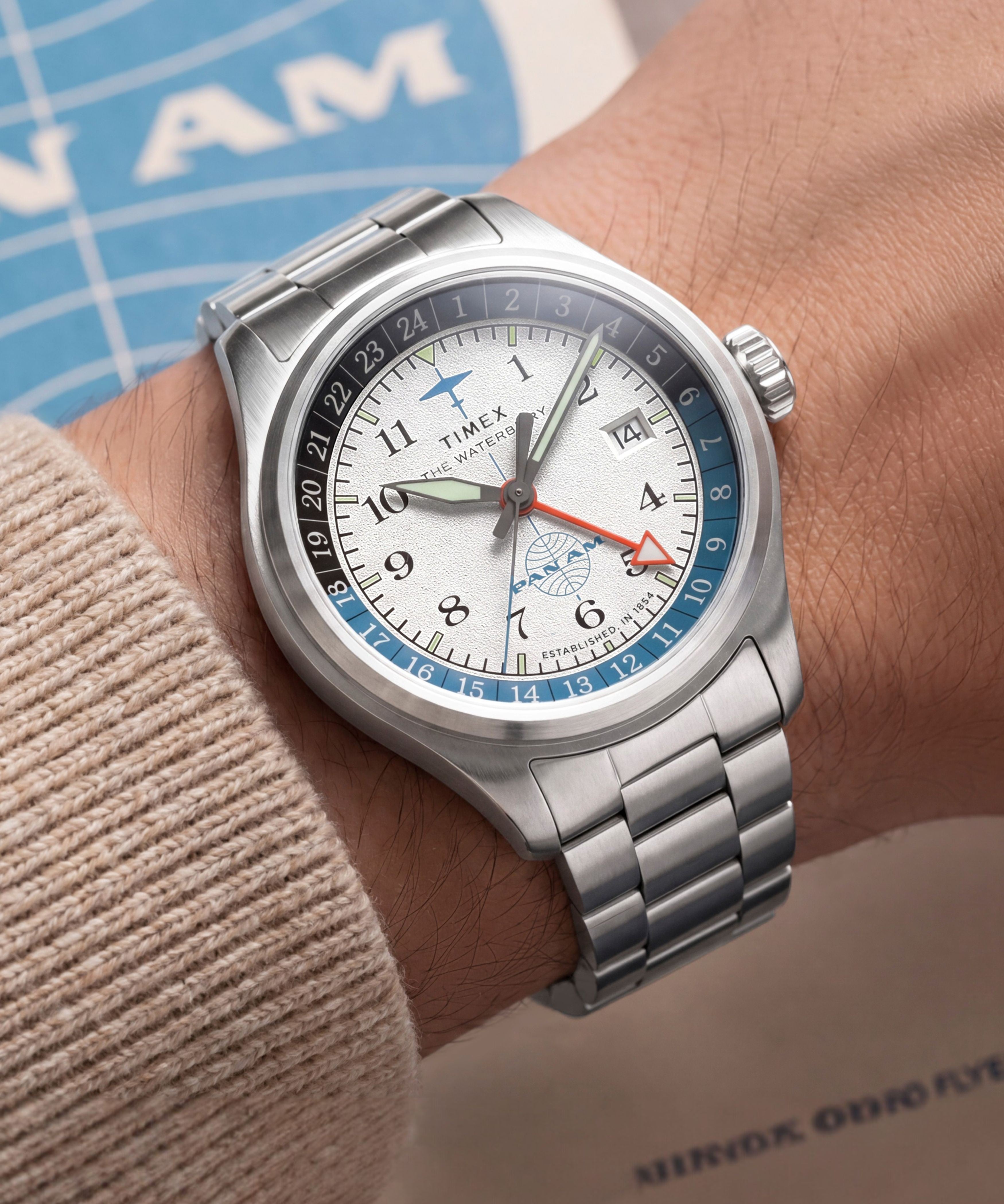 Pan Am® x Timex® Waterbury GMT 41mm Stainless Steel Bracelet Watch