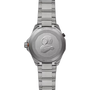 Silver stainless steel watch with metal bracelet, round case back engraved with diving helmet logo and limited edition text.