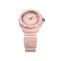 Pink TAG Heuer watch with red dial on a white background