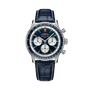 Luxury watch with blue strap and detailed face on a white background