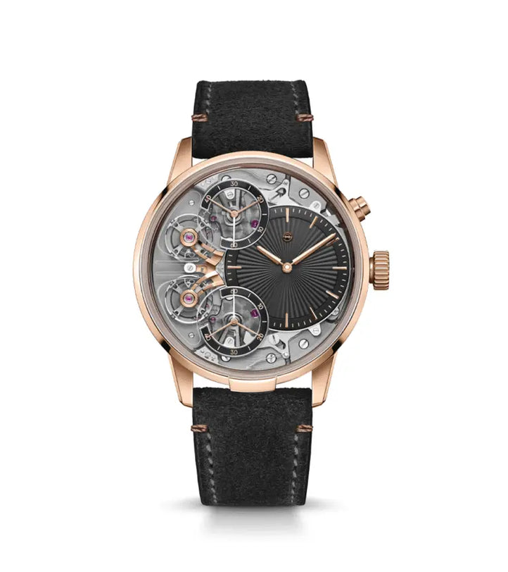 Mirrored Force Resonance First Edition | 43mm, 18K Rose Gold, Leather, Black Dial