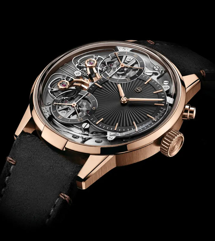 Mirrored Force Resonance First Edition | 43mm, 18K Rose Gold, Leather, Black Dial