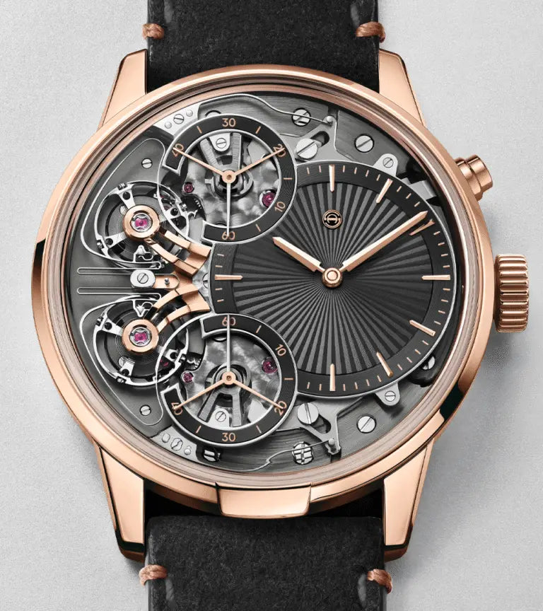 Mirrored Force Resonance First Edition | 43mm, 18K Rose Gold, Leather, Black Dial