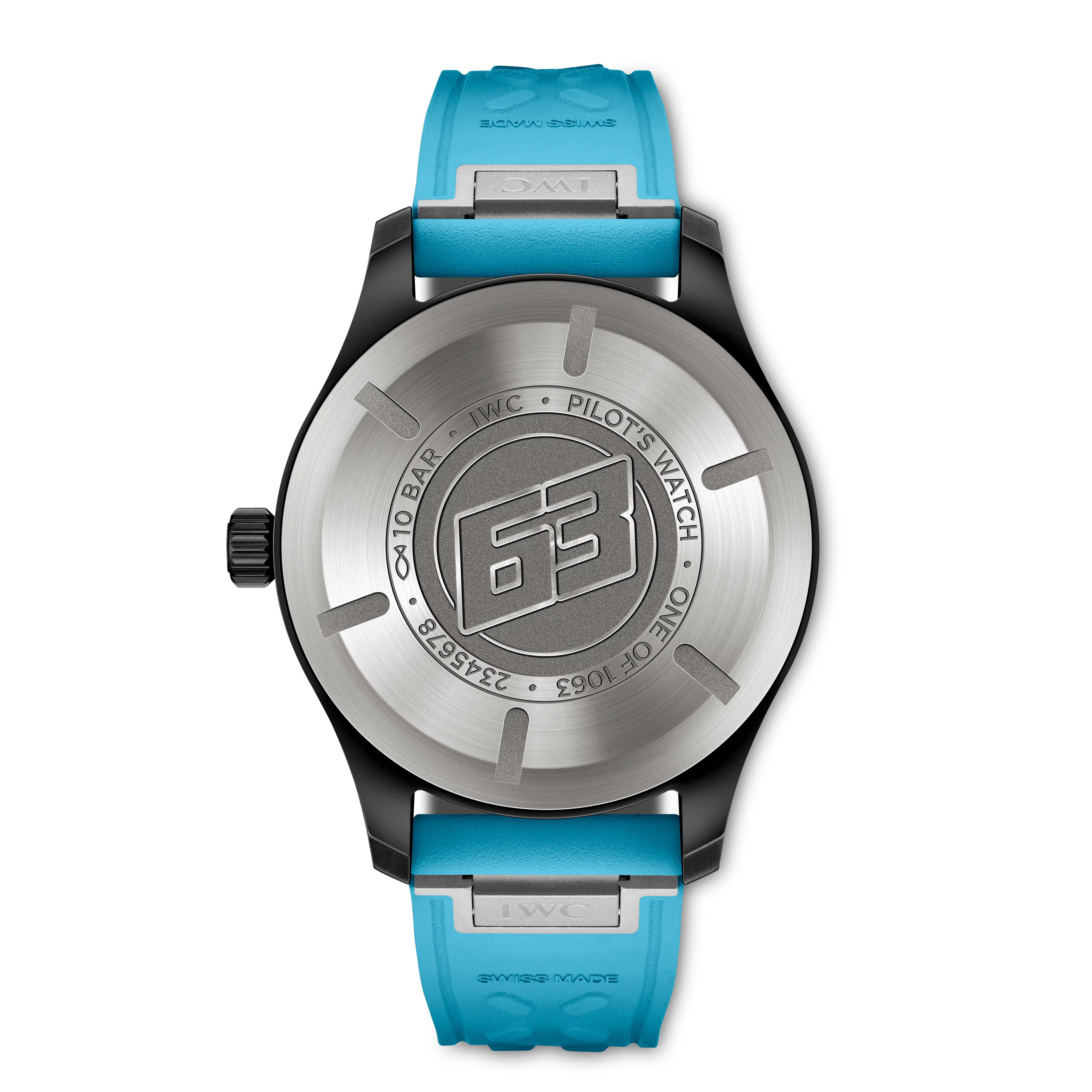Watch with blue strap and silver case on a white background