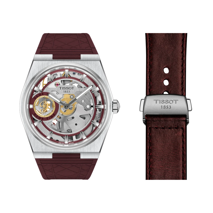PRX Damian Lillard Special Edition 2026 | Silver Dial, Burgundy Rubber Strap, and Leather Strap