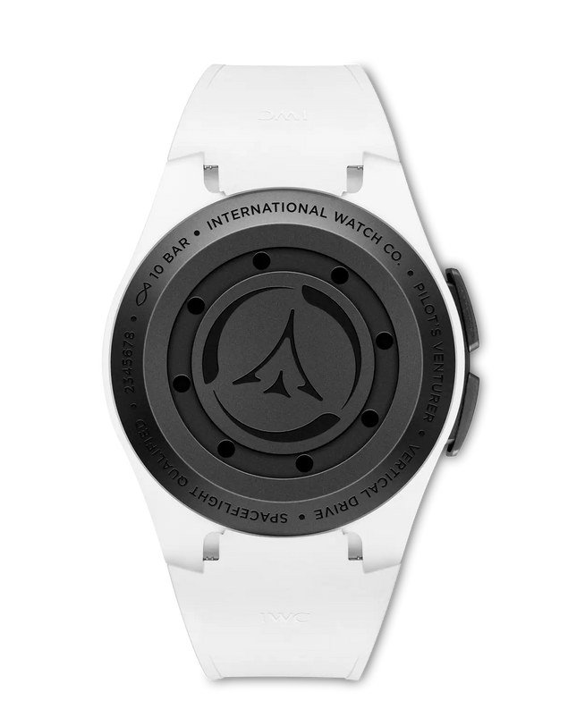 White watch with black dial on a white background