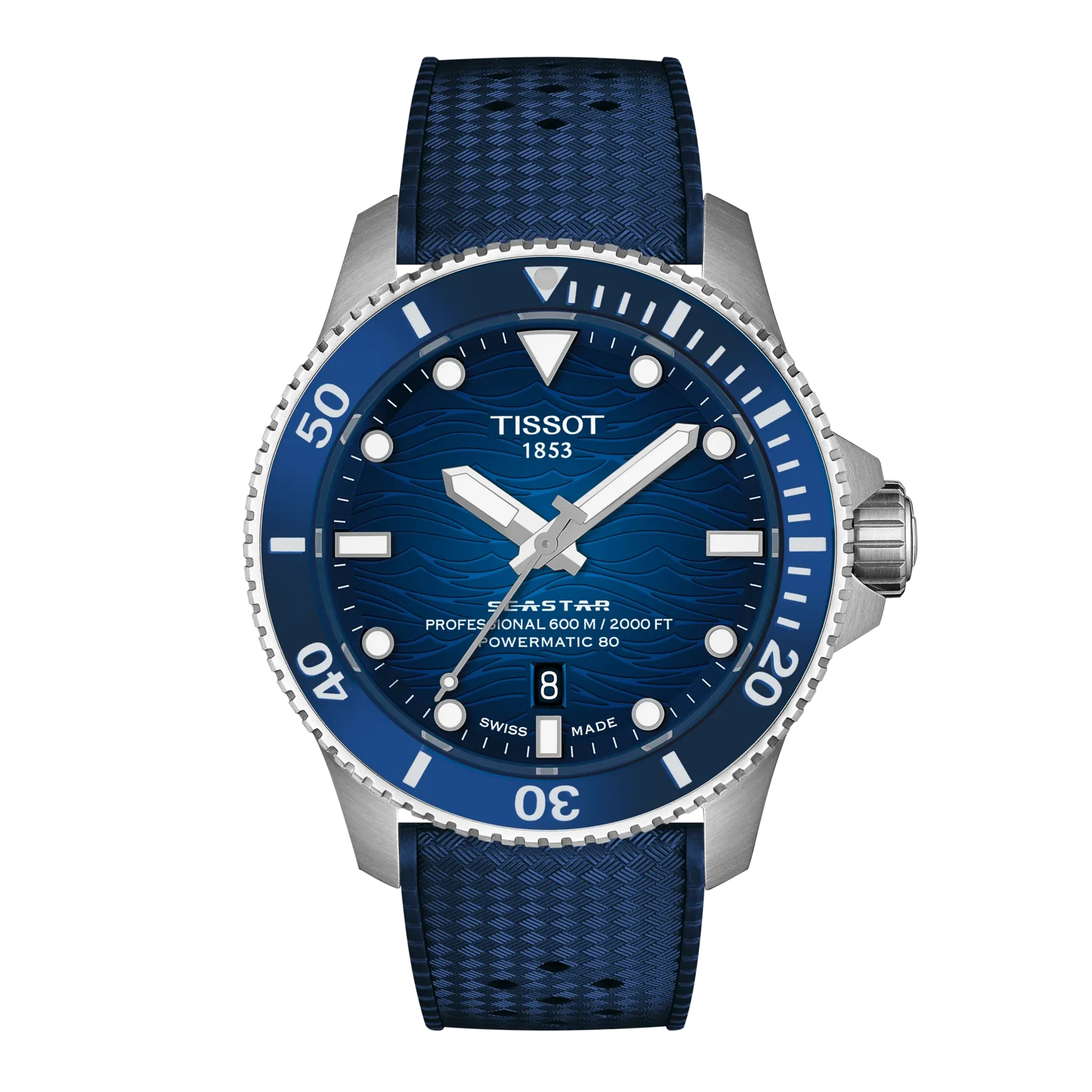 SeaStar 2000 | 44mm, Stainless Steel, Rubber Strap, Blue Dial