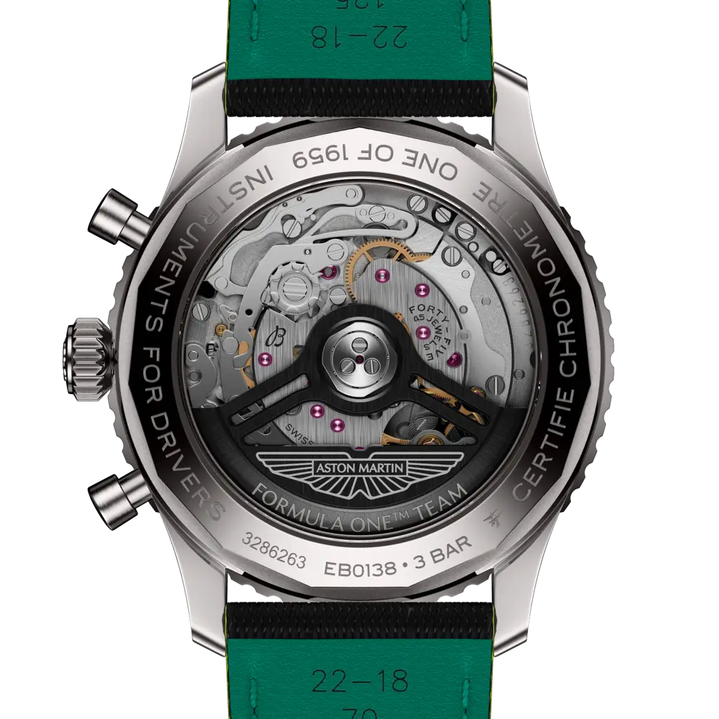 Watch with green strap and visible brand logo on a white background