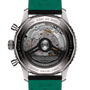 Watch with green strap and visible brand logo on a white background
