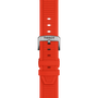 Red watch strap with Tissot logo on a white background