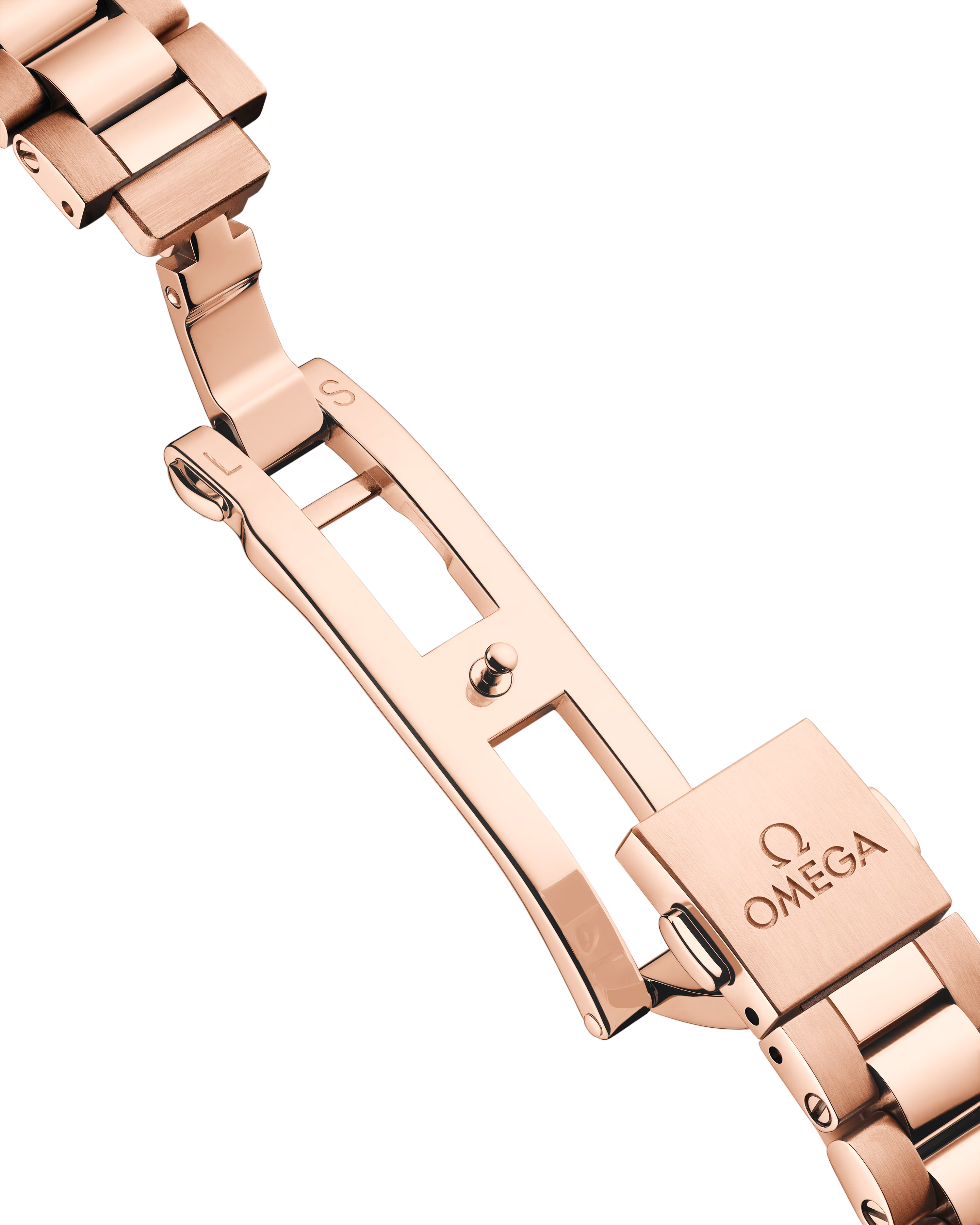 OMEGA Seamaster Aqua Terra 150M 30mm, Sedna™ gold on Sedna™ gold watch Sedna™ gold integrated bracelet clasp.