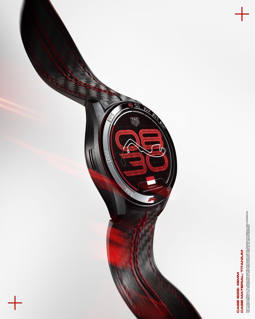 Wristwatch with red and black design on a white background