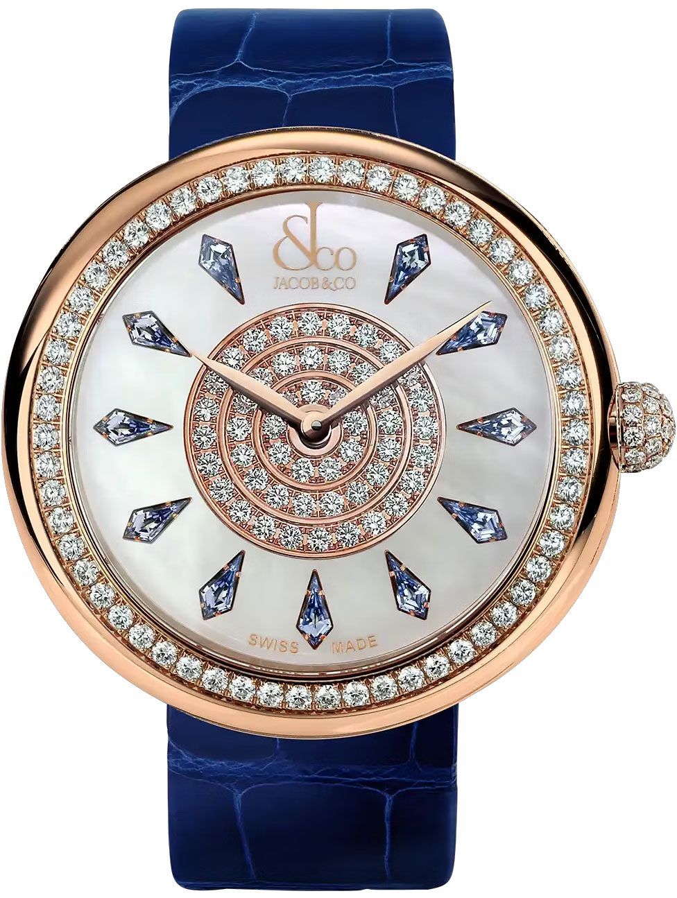 Brilliant Blue Sapphires | 38mm, Rose Gold, Leather Strap
