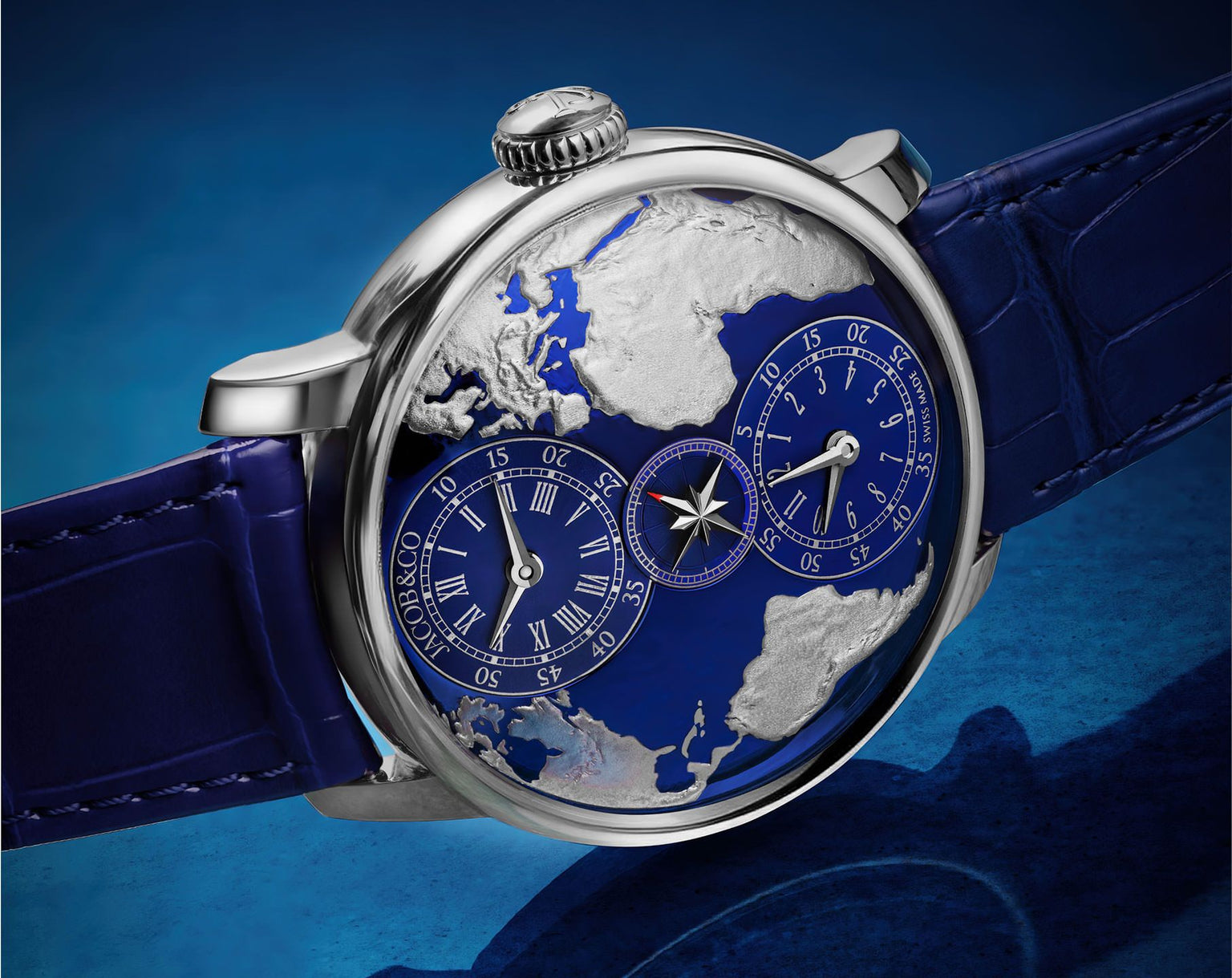 The World Is Yours Dual Time Zone | 43mm, Leather Strap, Steel Case