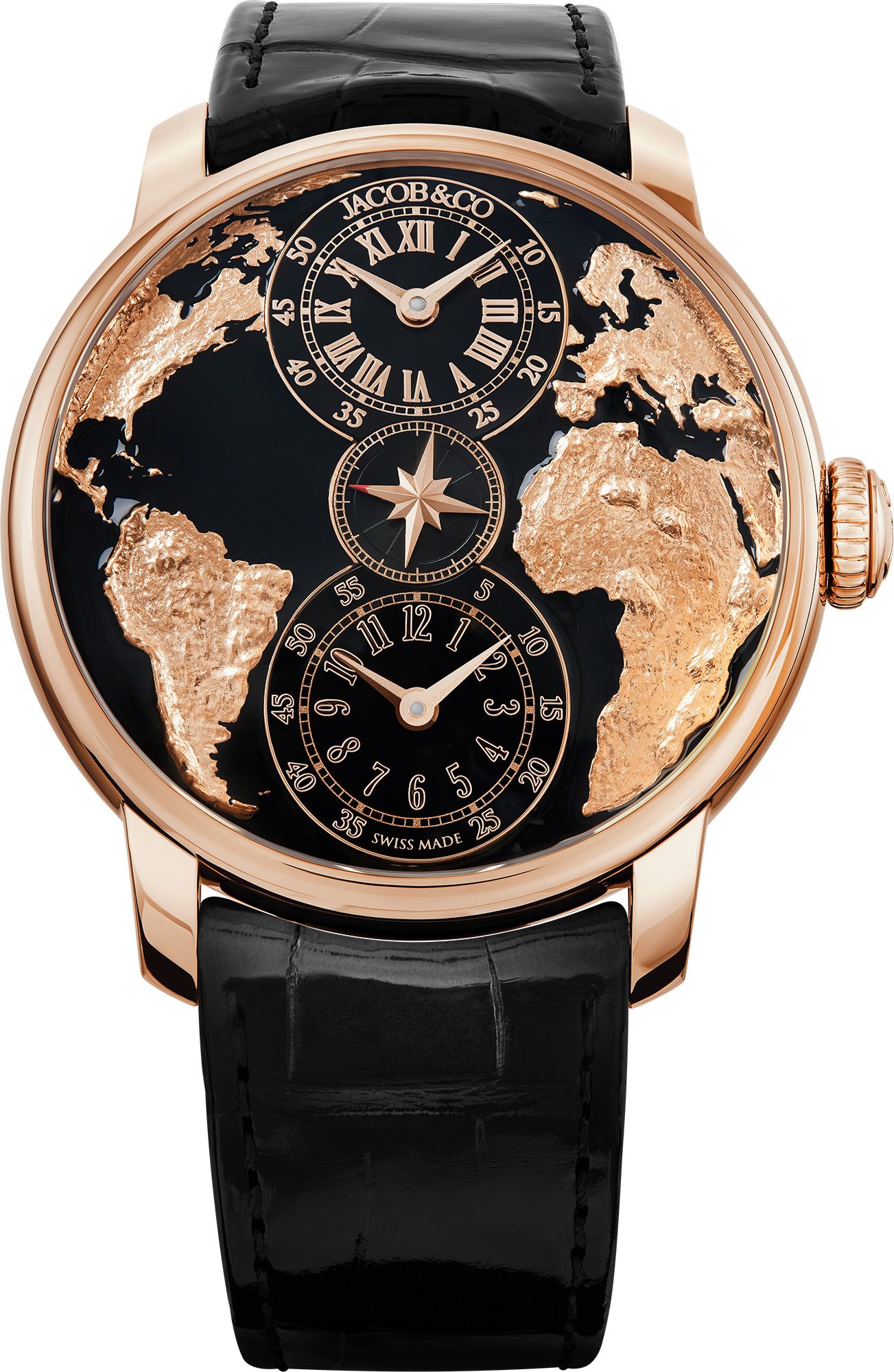 The World Is Yours Dual Time Zone | 43mm, Rose Gold Case, Leather Strap