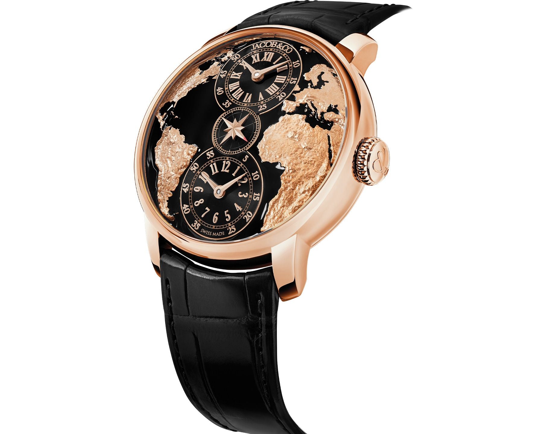 The World Is Yours Dual Time Zone | 43mm, Rose Gold Case, Leather Strap