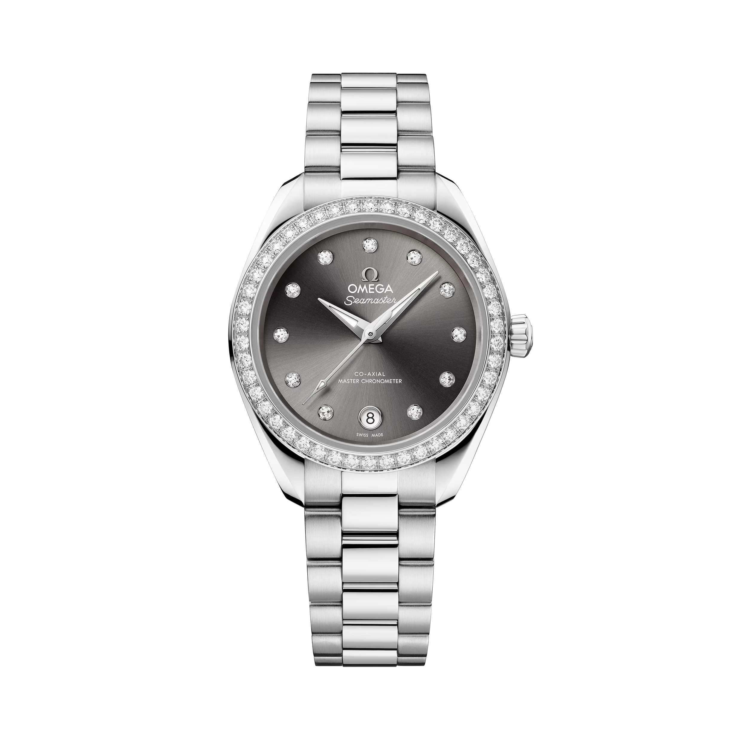 OMEGA Seamaster Aqua Terra 150M 30mm Steel on Steel Diamond Bezel Diamond Markers Grey Dial Watch 