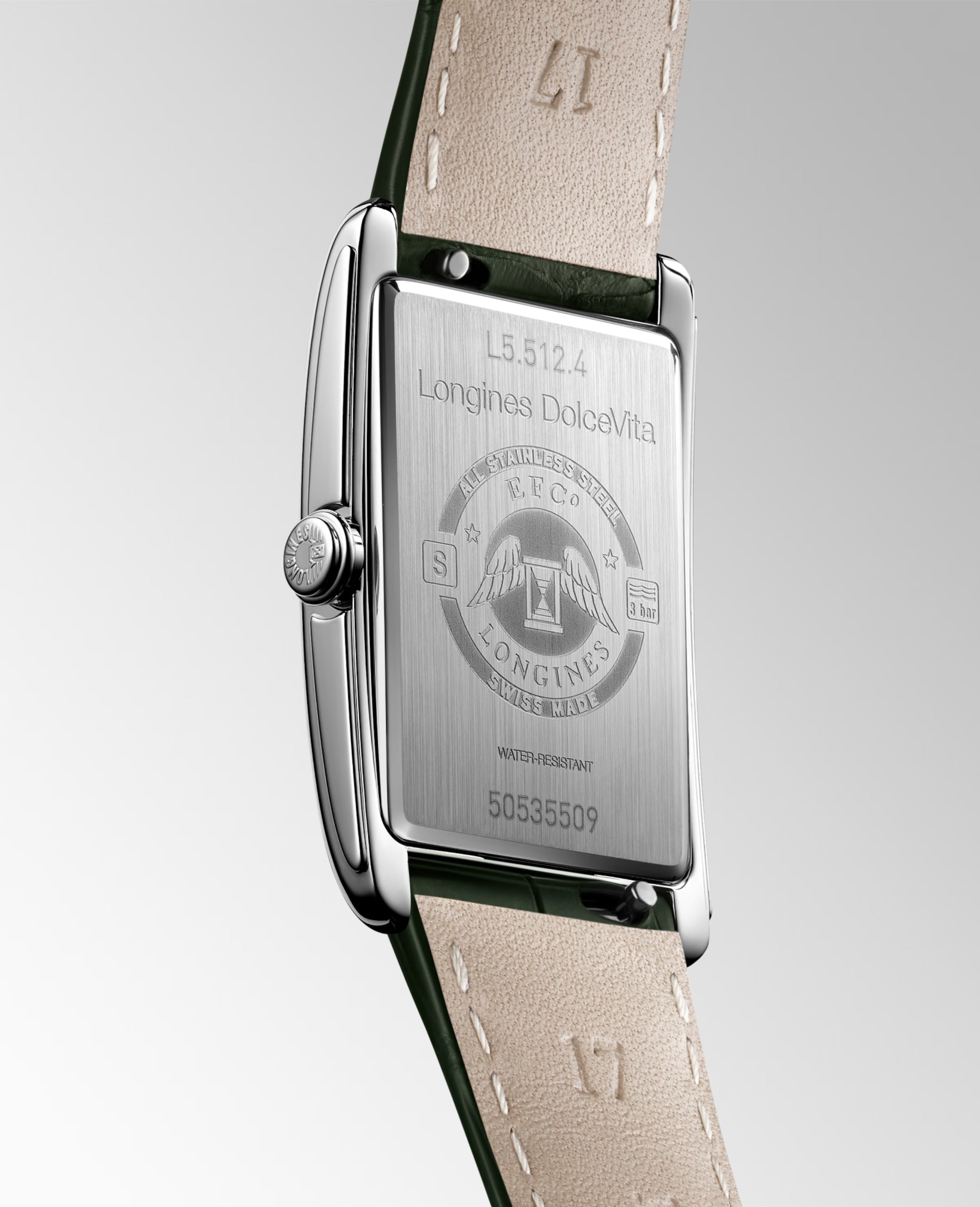 DolceVita | 37mm, Stainless Steel, Ivory Gilt "flinqué" Dial, Olive Green Alligator Leather Strap, Womens Watch