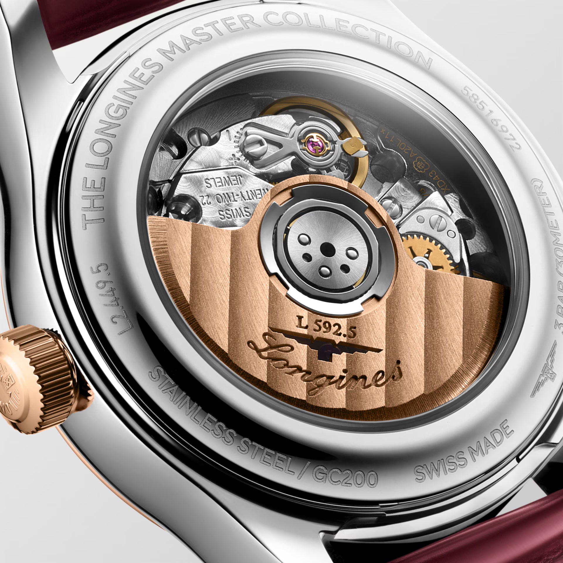 Master | 30mm, Stainless Steel and 18K Rose Gold, White mother-of-pearl Dial, Bordeaux Alligator Leather, Womens Watch