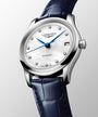Master | 34mm, Stainless Steel, White mother-of-pearl Dial, Blue Alligator Leather, Womens Watch