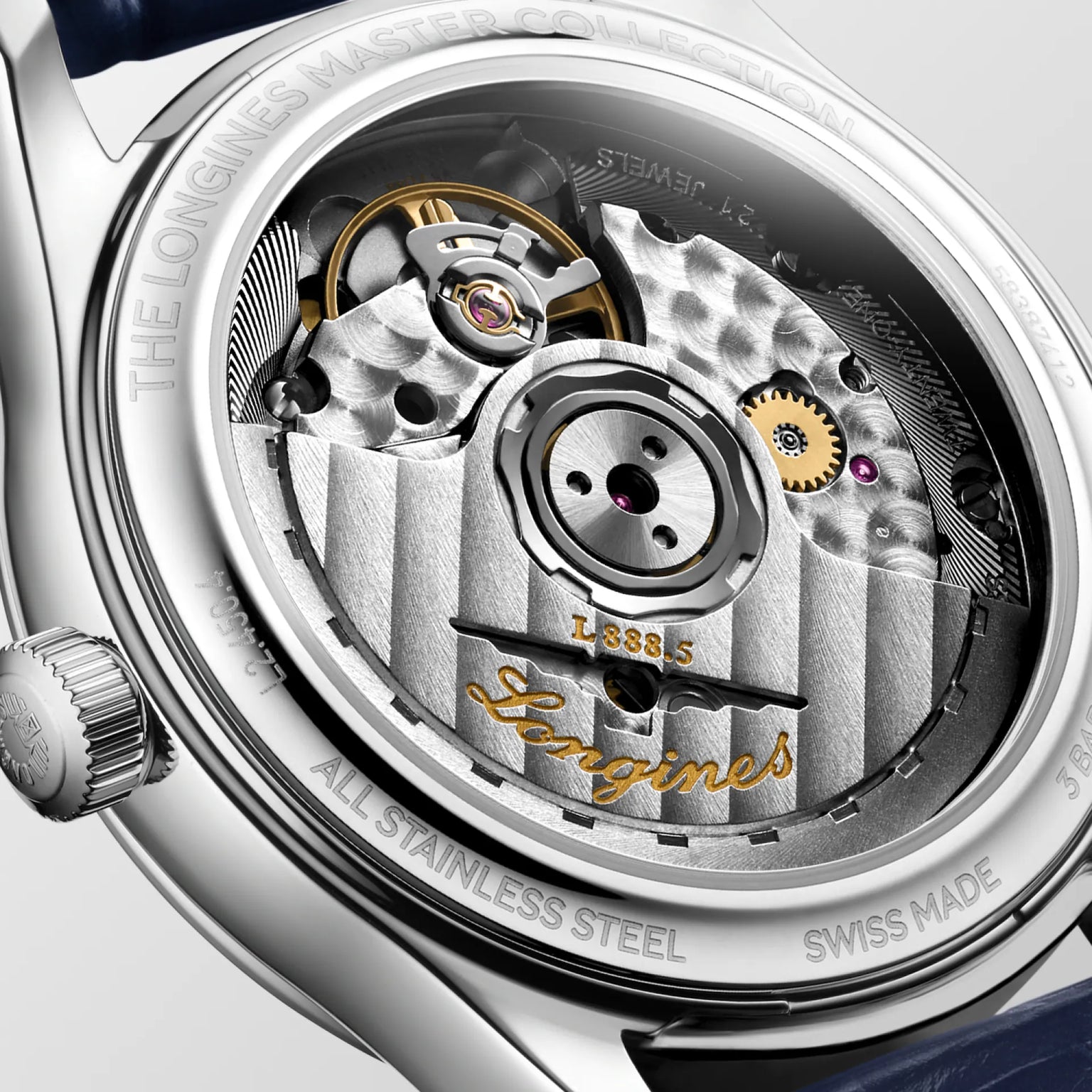 Master | 34mm, Stainless Steel, White mother-of-pearl Dial, Blue Alligator Leather, Womens Watch