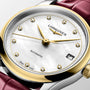 Master | 34mm, Stainless Steel and 18K Yellow Gold, White mother-of-pearl Dial, Bordeaux Alligator Leather, Womens Watch