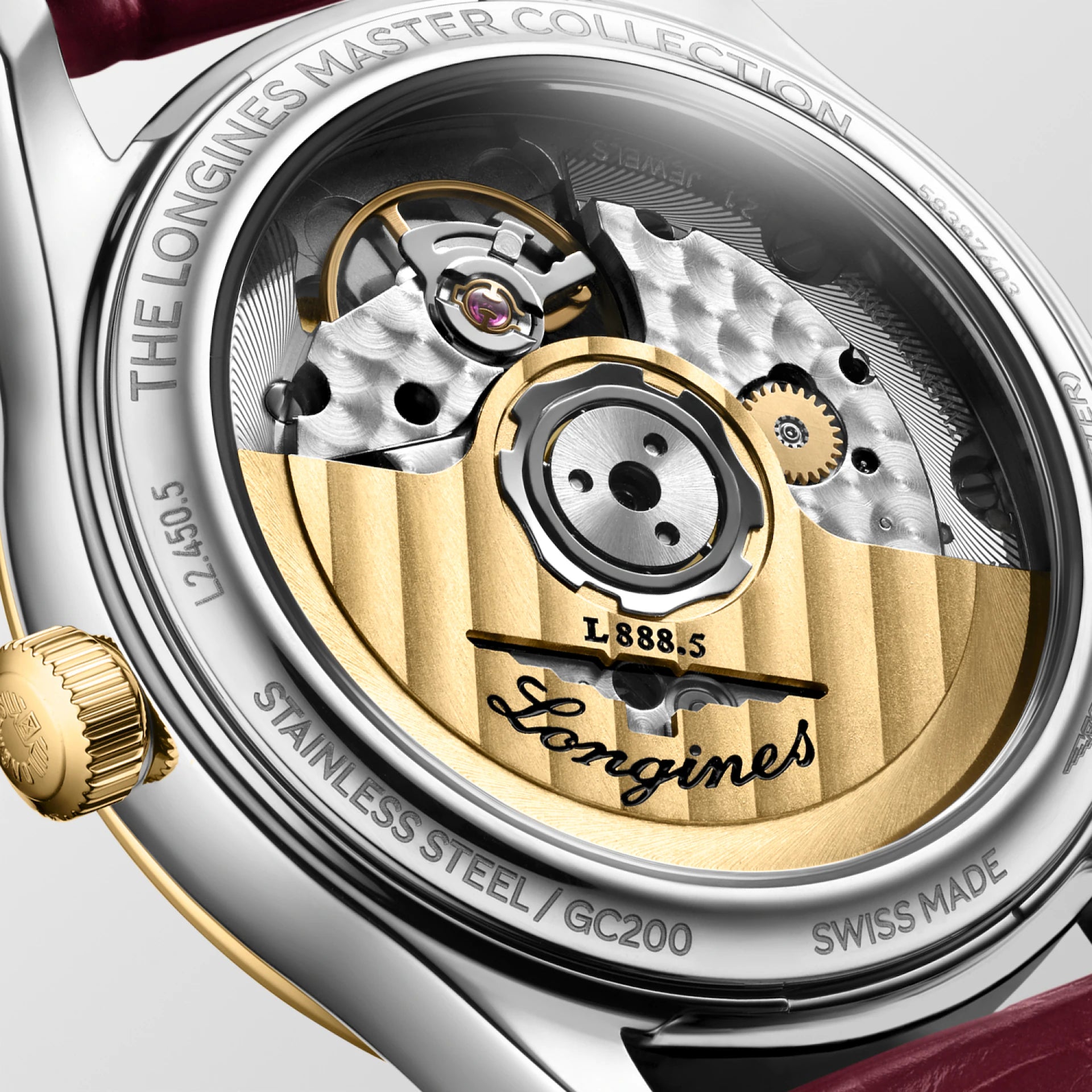 Master | 34mm, Stainless Steel and 18K Yellow Gold, White mother-of-pearl Dial, Bordeaux Alligator Leather, Womens Watch