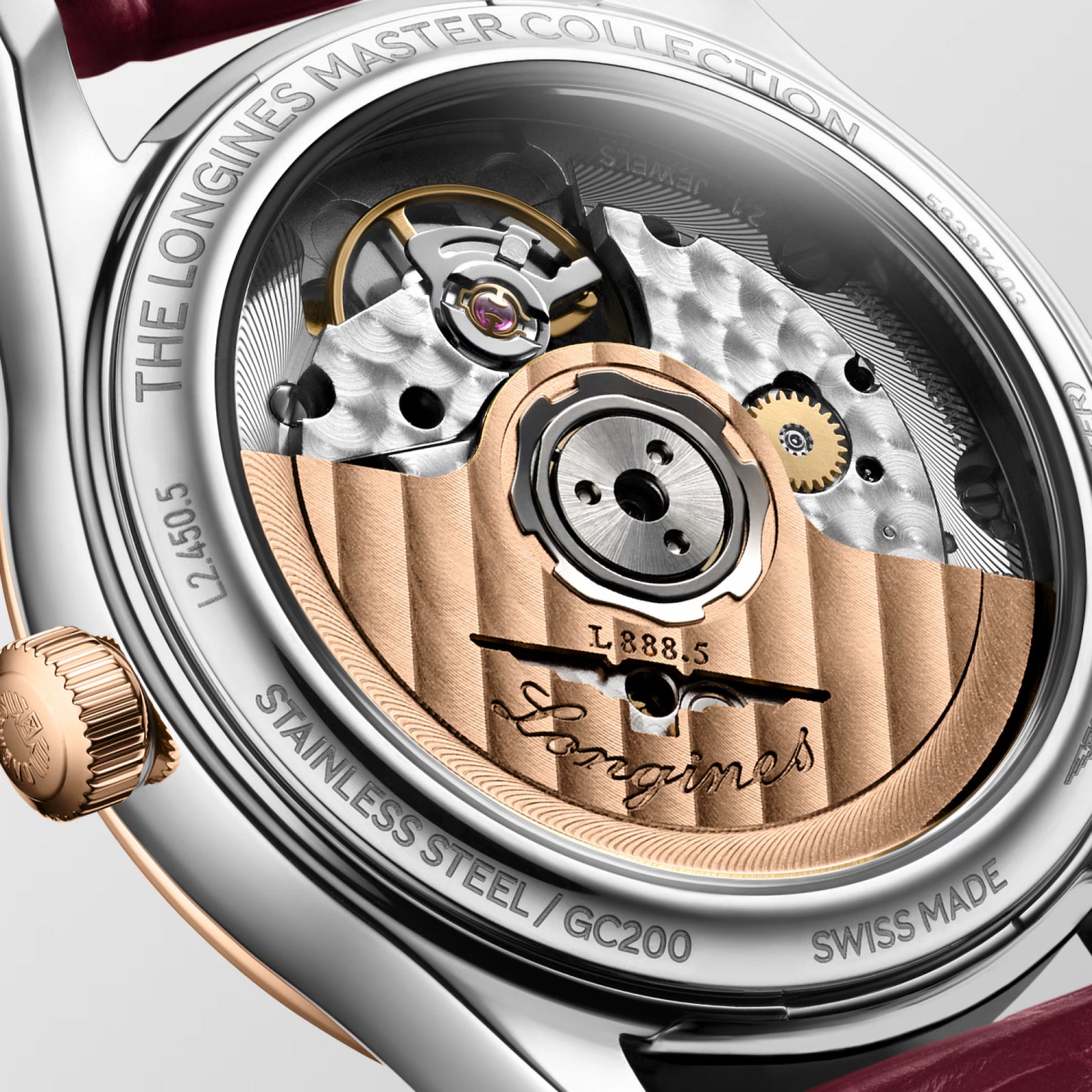 Master | 34mm, Stainless Steel and 18K Rose Gold, White mother-of-pearl Dial, Bordeaux Alligator Leather, Womens Watch
