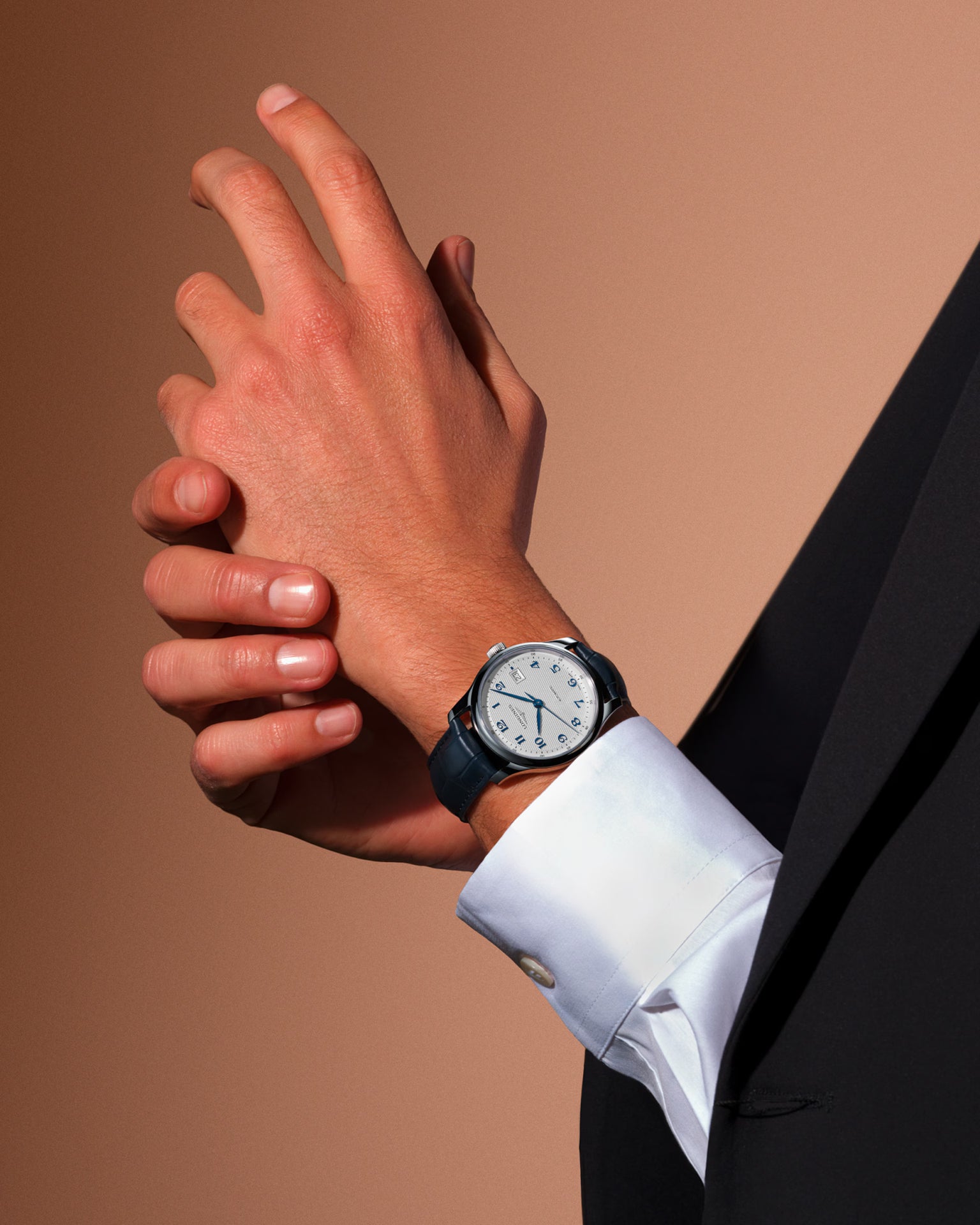 Master | 39mm, Stainless Steel, Silver "barleycorn" Dial, Blue Alligator Leather, Mens Watch