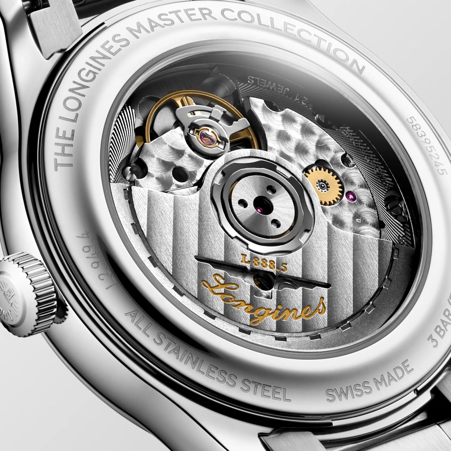 Master | 39mm, Stainless Steel, Silver "barleycorn" Dial, Blue Alligator Leather, Mens Watch