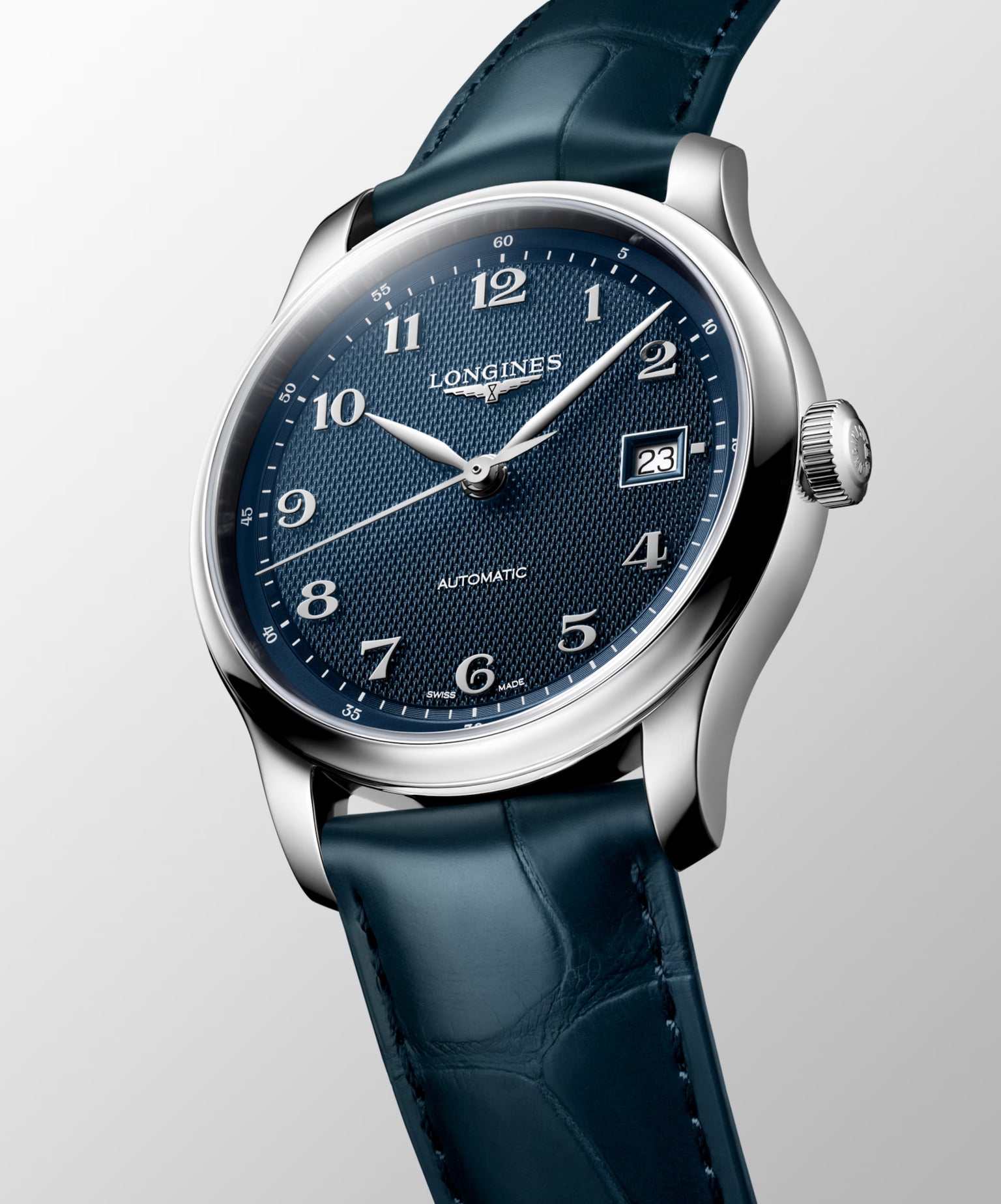 Master | 39mm, Stainless Steel, Blue "barleycorn" Dial, Blue Alligator Leather, Mens Watch