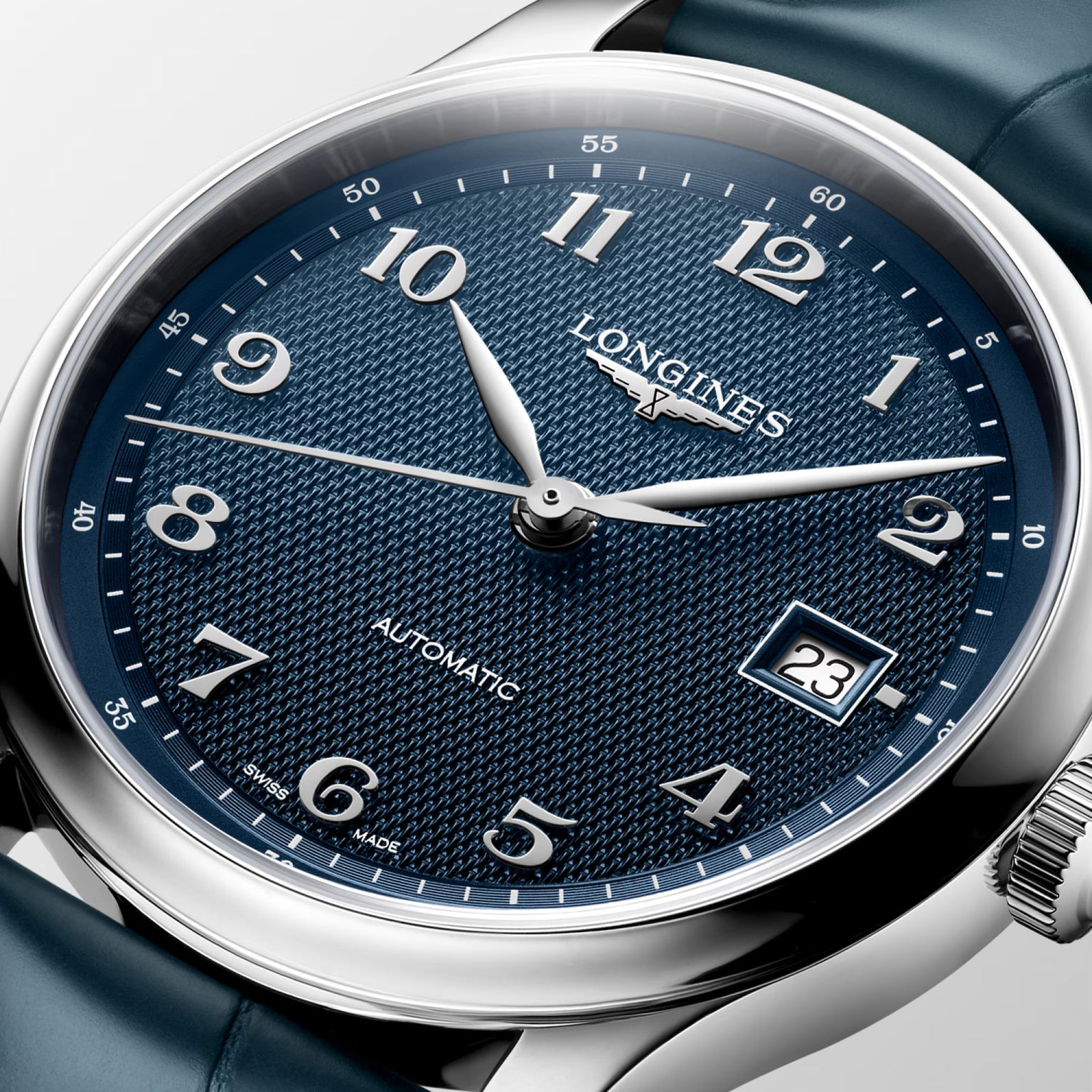 Master | 39mm, Stainless Steel, Blue "barleycorn" Dial, Blue Alligator Leather, Mens Watch