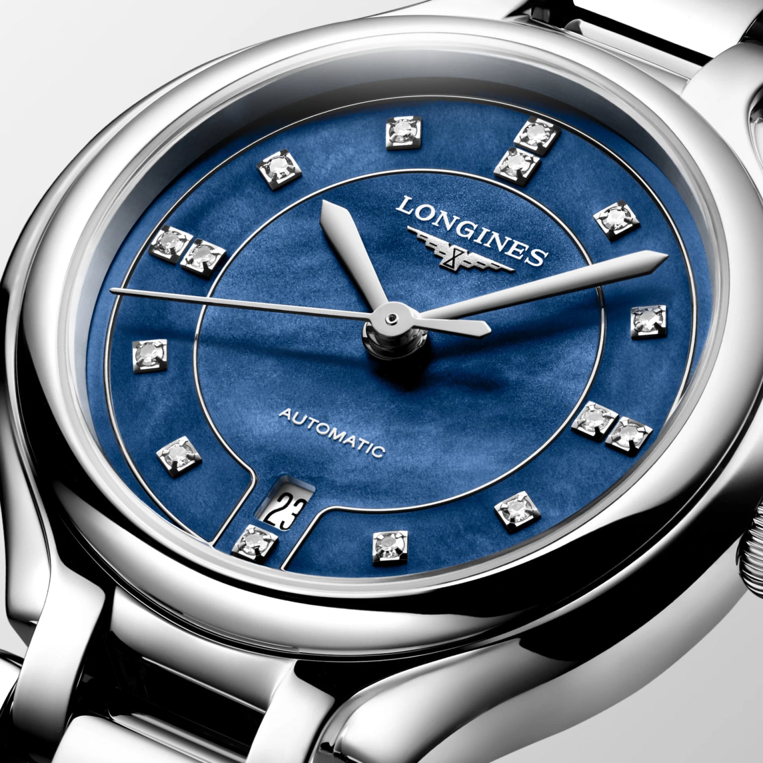 PrimaLuna | 30mm, Stainless Steel, Luminous Blue mother-of-pearl Dial, Womens Watch