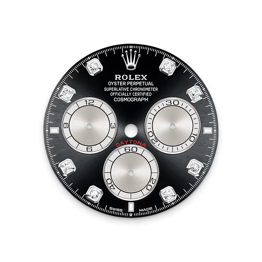 Bright black and steel dial