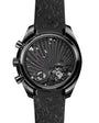 Back of OMEGA Dark Side of The Moon showing back of strap and face with black strap and black metal