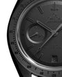 Close up of OMEGA Dark Side of The Moon with black dial and detailed matte black face