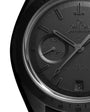 Close up of OMEGA Dark Side of The Moon with black dial and detailed matte black face