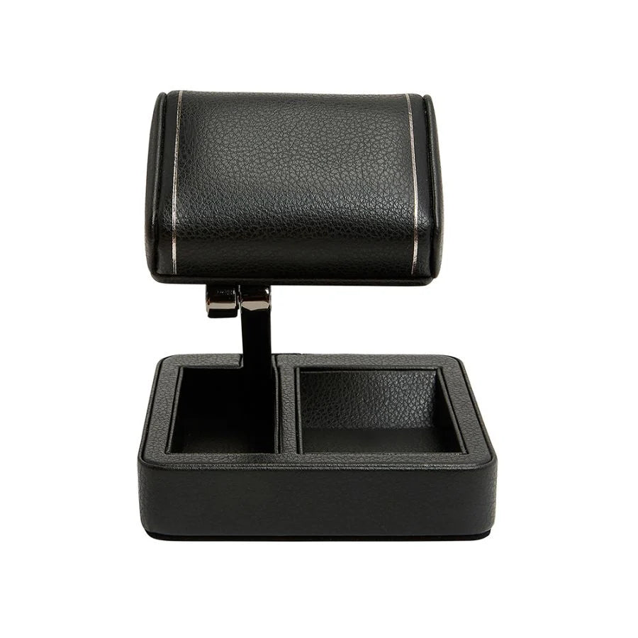 Black jewelry display stand on a white background