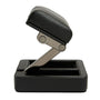 Black desk lamp with adjustable arm on a white background