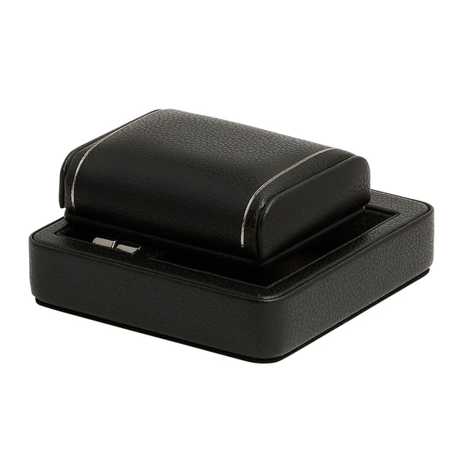 Black leather jewelry box on a white background