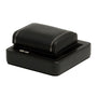 Black leather jewelry box on a white background