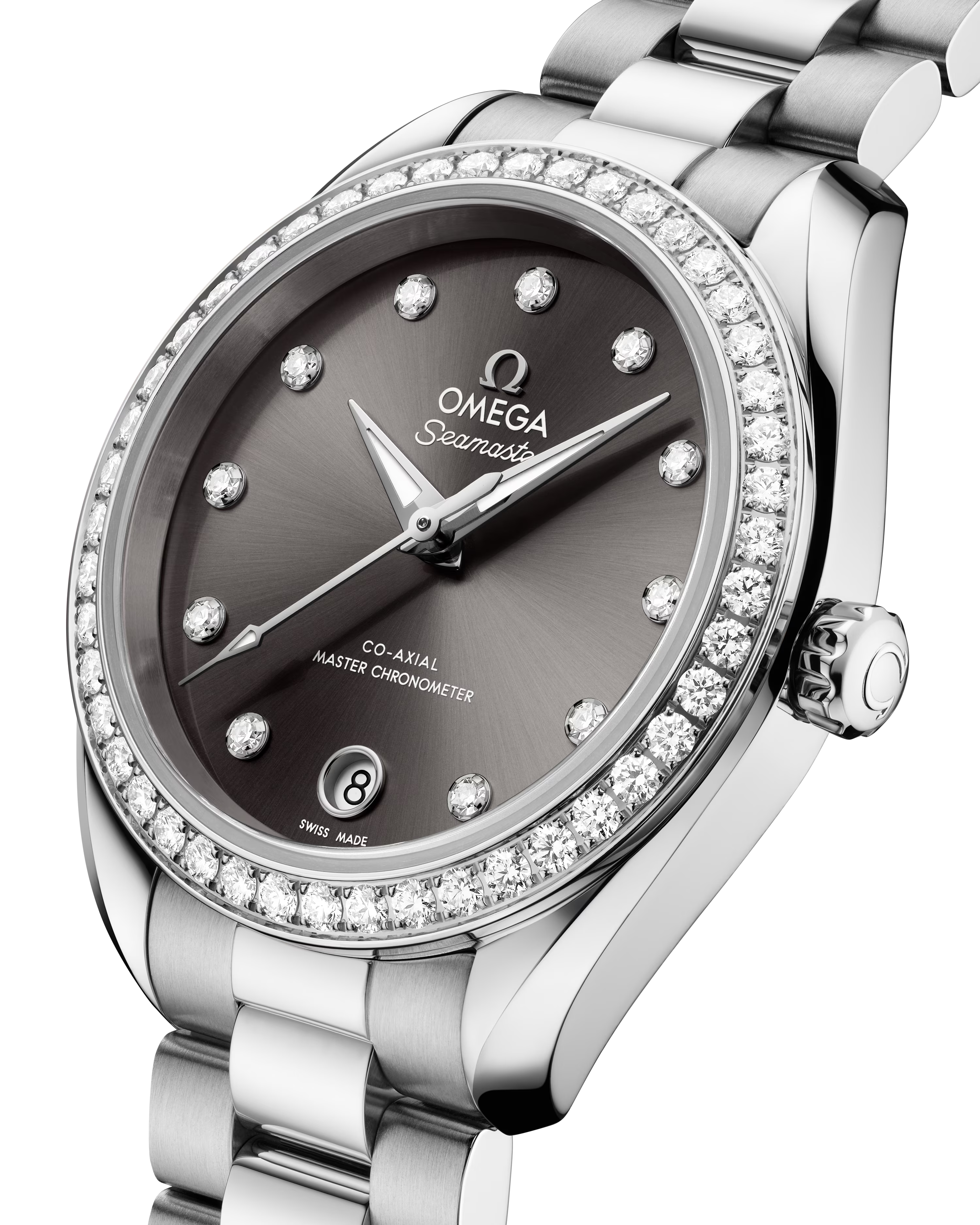 OMEGA Seamaster Aqua Terra 150M 30mm Steel on Steel Diamond Bezel Diamond Markers Grey Dial Watch 
