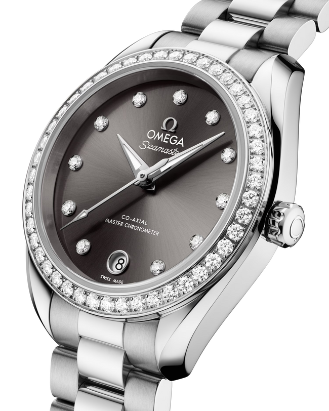 OMEGA Seamaster Aqua Terra 150M 30mm Steel on Steel Diamond Bezel Diamond Markers Grey Dial Watch 