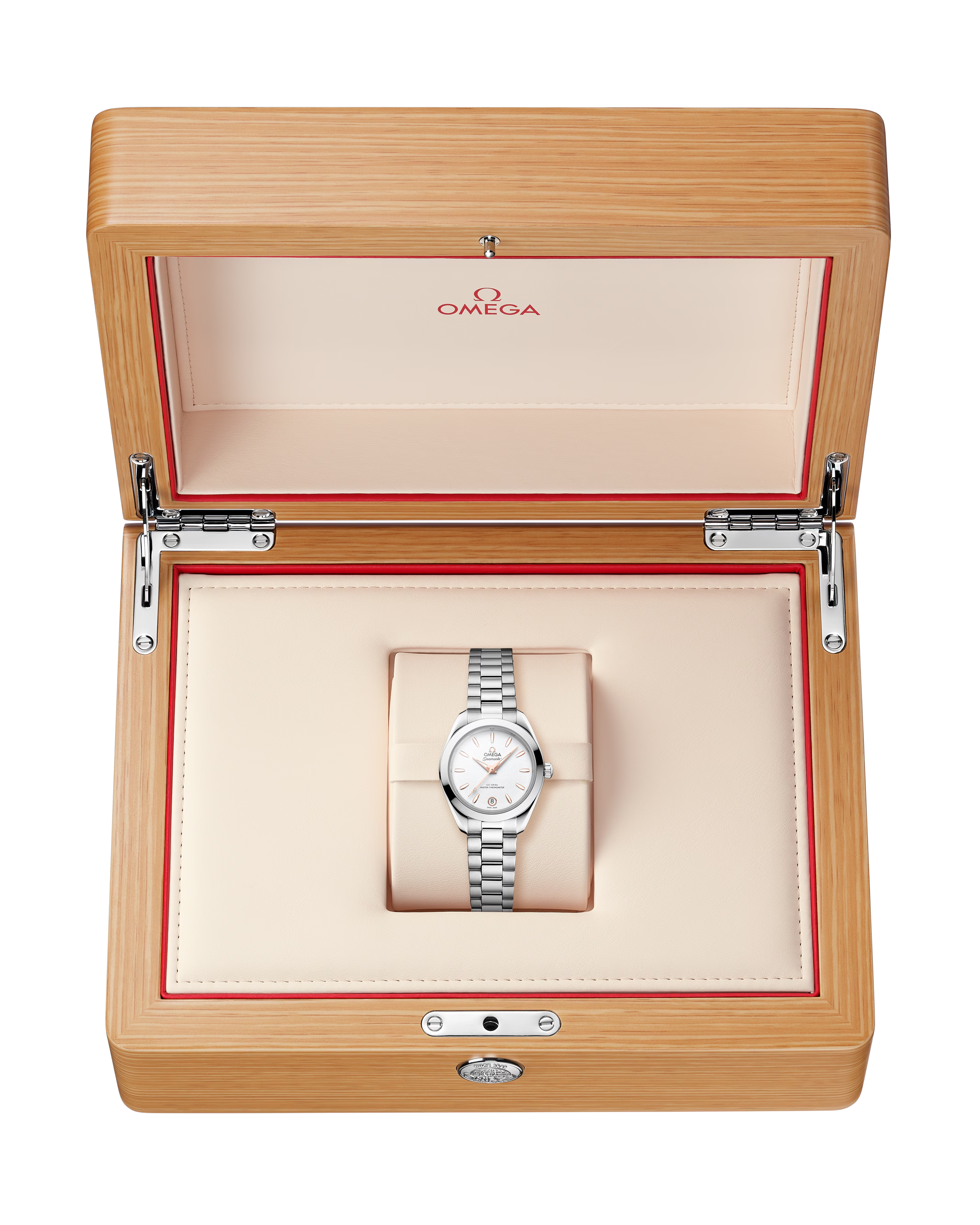 OMEGA Seamaster Aqua Terra 150M 30mm Steel on Steel Silver Dial Watch in a wooden box