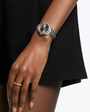 Model wearing the OMEGA Seamaster Aqua Terra 150M 30mm Steel on Steel Diamond Bezel Diamond Markers Grey Dial Watch 