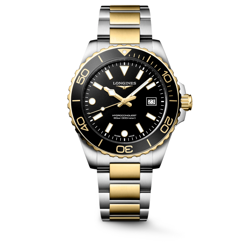 HydroConquest | 42mm, Stainless Steel & yellow PVD, Black Dial
