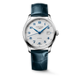 Master | 39mm, Stainless Steel, Silver "barleycorn" Dial, Blue Alligator Leather, Mens Watch
