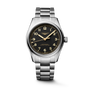 Longines Spirit Pilot watch with steel band and black and gold face